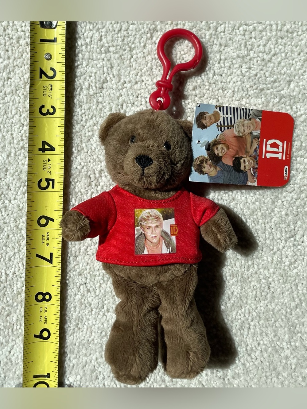 One Direction Niall Horan Red Shirt Brown Bear Clip-On Plush Keychain
